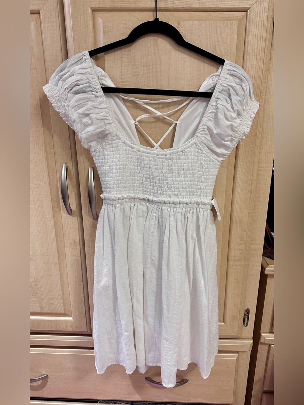 Altar'd State White Smocked Puff-Sleeve Mini Dress